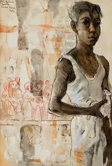 Vel Festival, Toy Seller, Ceylon (1961) by Donald Friend, 1961, watercolour and ink on paper, sold Nov 2025