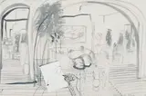 Brett Whiteley, Drawing – Drawing the Sketch – Drawing in the Room. Draws Off! 1976, 1976, brush and ink, ink wash and collage on paper