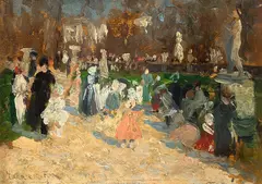 Ethel Carrick, Luxembourg Gardens, oil on wood panel