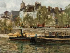 Will Ashton, Loading the Barge (Paris), oil on canvas