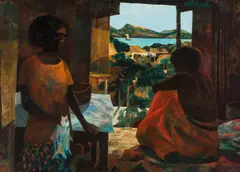 The Papuans 1960 by Ray Crooke, 1960, oil on canvas on composition board, sold Nov 2025