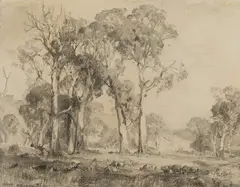 Hans Heysen, A Pastoral, charcoal on paper