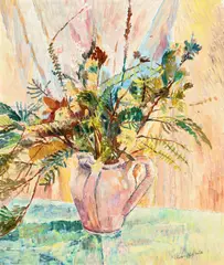 Grace Cossington Smith, Bush Foliage in a Jug (1955), 1955, oil on pulpboard