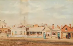 Captain Justin Edward Daniel MacCARTHY, Flagstaff Hill and Spencer Street, Melbourne in 1856 from Macnamara’s Building (1856), 1856, watercolour on paper