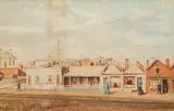 Captain Justin Edward Daniel MacCARTHY, Flagstaff Hill and Spencer Street, Melbourne in 1856 from Macnamara’s Building (1856), 1856, watercolour on paper