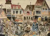 Donald Friend, Shopping in the Pettah (Ceylon) (1961)