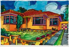Howard Arkley, Triple Fronted 1993, 1993, hand-coloured screenprint on paper, edition 1 of 5