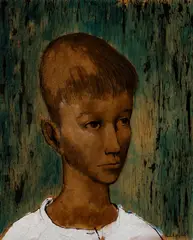 Head of a Boy (1945) by Russell Drysdale, 1945, gouache, ink and watercolour on paper on board, sold Apr 2025