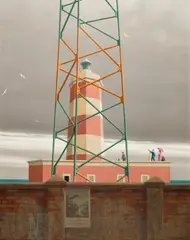 Jeffrey Smart, The Lighthouse, Fiumicino (1968-1969), 1968-1969, oil on canvas