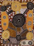 Shorty Lungkata Tjungurrayi, Man and Bush Tucker at a Waterhole (1973), 1973, synthetic polymer paint on composition board