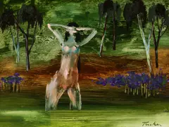 Albert Tucker, Girl Bathing (1971), 1971, synthetic polymer paint on composition board