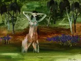 Albert Tucker, Girl Bathing (1971), 1971, synthetic polymer paint on composition board