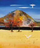 Arthur Boyd, Flame Trees and Cockatoos, oil on board
