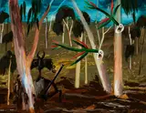 Albert Tucker, Intruder and Parrots 1970, 1970, synthetic polymer paint on composition board