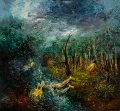 David Boyd, Wanderer Trying to Push Crown Off (The Wanderer Series) 1969, 1969, oil on canvas