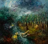 David Boyd, Wanderer Trying to Push Crown Off (The Wanderer Series) 1969, 1969, oil on canvas