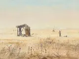 Arthur Boyd, Sheep and Shed (With Hunter) (1950)
