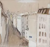 Brett Whiteley, Wandering up to Montmartre in the Rain 1991, 1991, oil, collage and mixed media on plywood