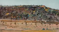 Fred Williams, Hillside Landscape with Green Tractor (1978), 1978, oil on canvas
