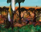 Albert Tucker, Flight of Rosellas (1975), 1975, synthetic polymer paint on composition board