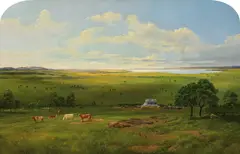 Nicholas Chevalier, Lake Colac and the Warrior's Hill, from Corangamorah 1863, 1863, oil on canvas