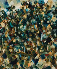Domestic Landscape 1957 by Colin McCahon, 1957, oil on canvas, sold Aug 2024
