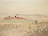 Arthur Boyd, Wimmera Landscape with Brolgas, oil and tempera on composition board