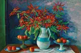 Margaret Olley, Poinsettias and Red Apples (1981)
