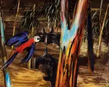 Albert Tucker, Faun and Parrot 1965, 1965, synthetic polymer paint on composition board