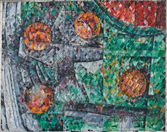 Still Life No. 1 (circa 1955) by Godfrey Miller, 1955, oil, pen and ink on canvas, sold Apr 2024