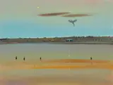 Arthur Boyd, River with Hut and Swans, Twilight (1981)