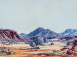 Albert Namatjira, Central Australian Landscape, watercolour over pencil on paper