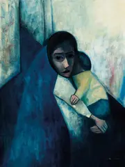 Mother and Child 1962 by Robert Dickerson, 1962, enamel paint on composition board, sold Apr 2024