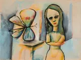 Charles Blackman, Girl and Butterfly (1955), 1955, oil and synthetic polymer paint on paper on board