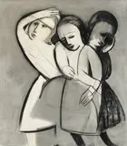 Charles Blackman, The Three Graces 1962, 1962, oil and charcoal on canvas