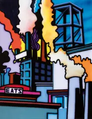 Howard Arkley, Shadow Factories 1991, 1991, synthetic polymer paint on canvas