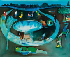 Centennial Park, Sunday (1968) by Charles Blackman, 1968, oil on canvas, sold Nov 2023