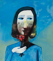 Charles Blackman, Girl with Flowers (1958), 1958, oil on composition board