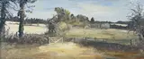 Arthur Boyd, Gateway, Ramsholt (Suffolk Landscape with Gate) (1973), 1973, oil on composition board