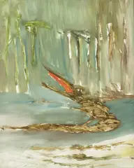 Crocodile 1963 by Sidney Nolan, 1963, synthetic polymer paint on composition board, sold Sep 2023