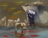 Elephant and White Cliffs (1963) by Sidney Nolan, 1963, synthetic polymer paint on composition board, sold Sep 2023