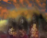 Cave (Silk Road Series) 1987 by Sidney Nolan, 1987, synthetic polymer paint on canvas, sold Sep 2023