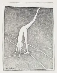 On Two Hands and One Foot 1973 by John Brack, 1973, conté on paper, sold Aug 2023