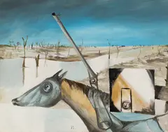 Sidney Nolan, Ned Kelly: Wounded Bushranger 1955, 1955, oil and enamel paint on composition board