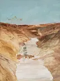 Convict in Landscape 1962 by Sidney Nolan, 1962, synthetic polymer paint on composition board, offered Aug 2023