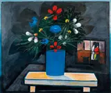 Bouquet Inside, Children Outside (1973) by Charles Blackman, 1973, oil on canvas, sold Aug 2023