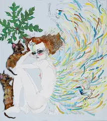 Del Kathryn Barton, Making Love with Love (Version 3) 2004, 2004, synthetic polymer paint, gouache, watercolour and ink on canvas