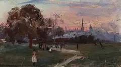 Arthur Streeton, Evening Game 1889, 1889, oil on cardboard