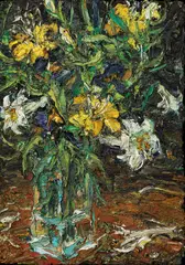 Nicholas Harding, Still Life with Lillies and Irises 1998, 1998, oil on composition board