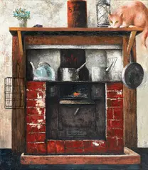 Sali Herman, The Cat on the Stove 1962, 1962, oil on canvas